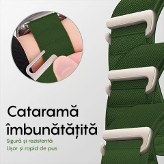 Curea Alpine Loop compatibila cu Apple Watch Ultra 2/Ultra/SE/9/8/7/6/5/4/3/2/1 - 38/40/41MM CASEY STUDIOS, Ajustabila, Respirabila, Material din Nailon Verde Inchis