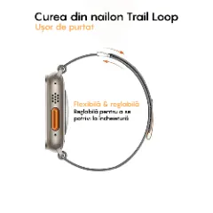 Curea Nailon Trail compatibila cu Apple Watch SE/9/8/7/6/5/4/3/2/1 - 38/40/41MM CASEY STUDIOS, Ajustabila, Respirabila, Material Textil Casey Gri Inchis