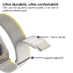 Curea Nailon Trail compatibila cu Apple Watch SE/9/8/7/6/5/4/3/2/1 - 42/44/45/49MM CASEY STUDIOS, Ajustabila, Respirabila, Material Textil Casey Gri Deschis