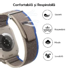 Curea Nailon Trail compatibila cu Apple Watch SE/9/8/7/6/5/4/3/2/1 - 42/44/45/49MM CASEY STUDIOS, Ajustabila, Respirabila, Material Textil Casey Maro