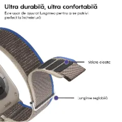 Curea Nailon Trail compatibila cu Apple Watch SE/9/8/7/6/5/4/3/2/1 - 42/44/45/49MM CASEY STUDIOS, Ajustabila, Respirabila, Material Textil Casey Maro
