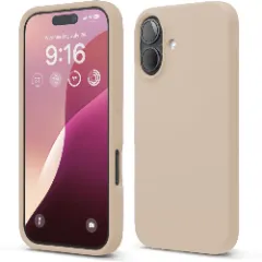 Husa iPhone 16 Casey Studios Premium Soft Silicone, de Protectie, Slim, pentru Incarcare Wireless, Margini Ridicate pentru Protectia Ecranului si a Camerelor Pink Sand 