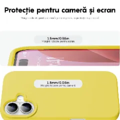 Husa iPhone 16 Casey Studios Premium Soft Silicone, de Protectie, Slim, pentru Incarcare Wireless, Margini Ridicate pentru Protectia Ecranului si a Camerelor Galben