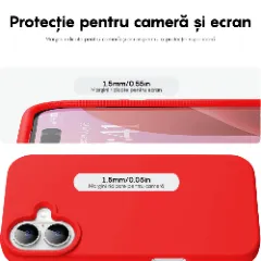 Husa iPhone 16 Casey Studios Premium Soft Silicone, de Protectie, Slim, pentru Incarcare Wireless, Margini Ridicate pentru Protectia Ecranului si a Camerelor Rosu