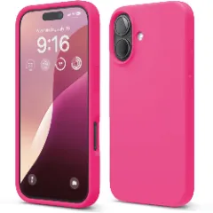 Husa iPhone 16 Casey Studios Premium Soft Silicone, de Protectie, Slim, pentru Incarcare Wireless, Margini Ridicate pentru Protectia Ecranului si a Camerelor Fuchsia 