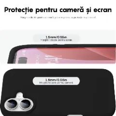 Husa iPhone 16 Plus Casey Studios Premium Soft Silicone, de Protectie, Slim, pentru Incarcare Wireless, Margini Ridicate pentru Protectia Ecranului si a Camerelor Negru