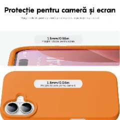 Husa iPhone 16 Plus Casey Studios Premium Soft Silicone, de Protectie, Slim, pentru Incarcare Wireless, Margini Ridicate pentru Protectia Ecranului si a Camerelor Nectarine