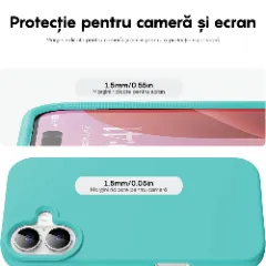 Husa iPhone 16 Plus Casey Studios Premium Soft Silicone, de Protectie, Slim, pentru Incarcare Wireless, Margini Ridicate pentru Protectia Ecranului si a Camerelor Turcoaz