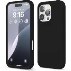Husa iPhone 16 Pro Casey Studios Premium Soft Silicone, de Protectie, Slim, pentru Incarcare Wireless, Margini Ridicate pentru Protectia Ecranului si a Camerelor Negru