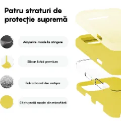 Husa iPhone 16 Pro Casey Studios Premium Soft Silicone, de Protectie, Slim, pentru Incarcare Wireless, Margini Ridicate pentru Protectia Ecranului si a Camerelor Galben