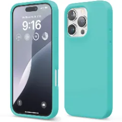 Husa iPhone 16 Pro Casey Studios Premium Soft Silicone, de Protectie, Slim, pentru Incarcare Wireless, Margini Ridicate pentru Protectia Ecranului si a Camerelor Turcoaz 