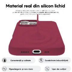 Husa iPhone 16 Pro Casey Studios Premium Soft Silicone, de Protectie, Slim, pentru Incarcare Wireless, Margini Ridicate pentru Protectia Ecranului si a Camerelor Burgundy