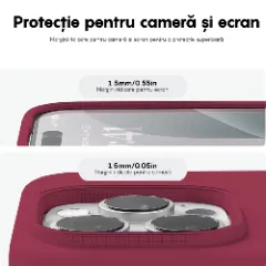 Husa iPhone 16 Pro Casey Studios Premium Soft Silicone, de Protectie, Slim, pentru Incarcare Wireless, Margini Ridicate pentru Protectia Ecranului si a Camerelor Burgundy