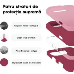 Husa iPhone 16 Pro Casey Studios Premium Soft Silicone, de Protectie, Slim, pentru Incarcare Wireless, Margini Ridicate pentru Protectia Ecranului si a Camerelor Burgundy