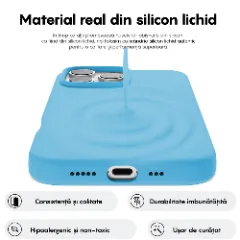 Husa iPhone 16 Pro Max Casey Studios Premium Soft Silicone, de Protectie, Slim, pentru Incarcare Wireless, Margini Ridicate pentru Protectia Ecranului si a Camerelor Cadet Blue
