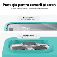 Husa iPhone 16 Pro Max Casey Studios Premium Soft Silicone, de Protectie, Slim, pentru Incarcare Wireless, Margini Ridicate pentru Protectia Ecranului si a Camerelor Turcoaz
