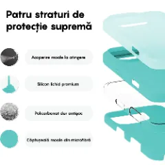 Husa iPhone 16 Pro Max Casey Studios Premium Soft Silicone, de Protectie, Slim, pentru Incarcare Wireless, Margini Ridicate pentru Protectia Ecranului si a Camerelor Turcoaz