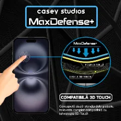 Folie Sticla CASEY STUDIOS pentru iPhone 16 Plus, MaxDefense+ Classic, Full Glue, Sticla Securizata, Duritate Militara, Ultra HD, Protectie Profesionala Ecran 3D, Anti Zgarieturi, Anti Socuri Transparent