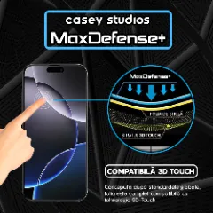 Folie Sticla CASEY STUDIOS pentru iPhone 16 Pro Max, MaxDefense+ Classic, Full Glue, Sticla Securizata, Duritate Militara, Ultra HD, Protectie Profesionala Ecran 3D, Anti Zgarieturi, Anti Socuri Transparent