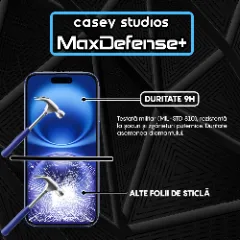 Folie Sticla CASEY STUDIOS pentru iPhone 16, MaxDefense+ Privacy, Full Glue, Sticla Securizata, Duritate Militara, Ultra HD, Protectie Profesionala Ecran 3D, Anti Zgarieturi, Anti Socuri Negru