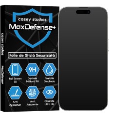 Folie Sticla CASEY STUDIOS pentru iPhone 16, MaxDefense+ Matte, Full Glue, Sticla Securizata, Duritate Militara, Ultra HD, Protectie Profesionala Ecran 3D, Anti Zgarieturi, Anti Socuri