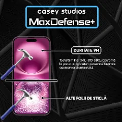 Folie Sticla CASEY STUDIOS pentru iPhone 16 Plus, MaxDefense+ Matte, Full Glue, Sticla Securizata, Duritate Militara, Ultra HD, Protectie Profesionala Ecran 3D, Anti Zgarieturi, Anti Socuri Negru