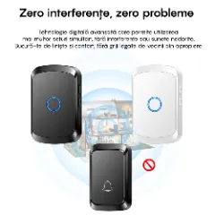 Sonerie Wireless Inteligenta LAGATO EchoBell Pro, pentru usa/poarta, exterior, digitala, electrica, cu baterii reincarcabile, rezistenta la apa, IP44, distanta 300m, 1 emitator+1 receptor, negru Negru