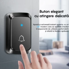 Sonerie Wireless Inteligenta LAGATO EchoBell Pro, pentru usa/poarta, exterior, digitala, electrica, cu baterii reincarcabile, rezistenta la apa, IP44, distanta 300m, 1 emitator+1 receptor, negru Negru