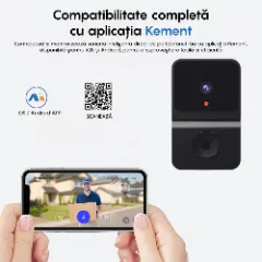 Sonerie Wireless Video Inteligenta LAGATO VisionGuard Pro, compatibil Tuya, videointerfon smart, IP44 Waterpoof, monitorizare la distanta, WiFi, inregistrare si capturare imagini, comunicare bidirectionala, exterior, 1 emitator+1 receptor USB, Negru