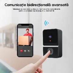 Sonerie Wireless Video Inteligenta LAGATO VisionGuard Pro, compatibil Tuya, videointerfon smart, IP44 Waterpoof, monitorizare la distanta, WiFi, inregistrare si capturare imagini, comunicare bidirectionala, exterior, 1 emitator+1 receptor USB, Negru