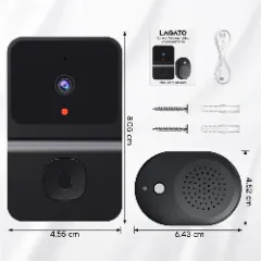 Sonerie Wireless Video Inteligenta LAGATO VisionGuard Pro, compatibil Tuya, videointerfon smart, IP44 Waterpoof, monitorizare la distanta, WiFi, inregistrare si capturare imagini, comunicare bidirectionala, exterior, 1 emitator+1 receptor USB, Negru