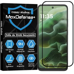 Folie Sticla CASEY STUDIOS pentru Motorola Moto G35, Full Glue, Sticla Securizata, Duritate Militara, Ultra HD, Protectie Profesionala Ecran 3D, Anti Zgarieturi, Anti Socuri Negru