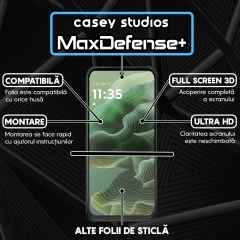 Folie Sticla CASEY STUDIOS pentru Motorola Moto G35, Full Glue, Sticla Securizata, Duritate Militara, Ultra HD, Protectie Profesionala Ecran 3D, Anti Zgarieturi, Anti Socuri Negru