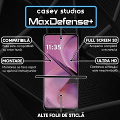 Folie Sticla CASEY STUDIOS pentru Motorola Moto G55, Full Glue, Sticla Securizata, Duritate Militara, Ultra HD, Protectie Profesionala Ecran 3D, Anti Zgarieturi, Anti Socuri Negru