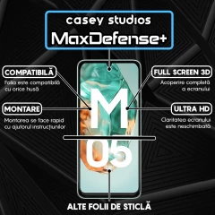 Folie Sticla CASEY STUDIOS pentru Samsung Galaxy M05, Full Glue, Sticla Securizata, Duritate Militara, Ultra HD, Protectie Profesionala Ecran 3D, Anti Zgarieturi, Anti Socuri Negru