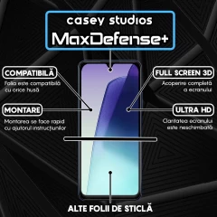 Folie Sticla CASEY STUDIOS pentru Xiaomi Redmi 14C, Full Glue, Sticla Securizata, Duritate Militara, Ultra HD, Protectie Profesionala Ecran 3D, Anti Zgarieturi, Anti Socuri Negru