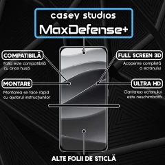 Folie Sticla CASEY STUDIOS pentru Xiaomi Redmi Note 14 Pro+, Full Glue, Sticla Securizata, Duritate Militara, Ultra HD, Protectie Profesionala Ecran 3D, Anti Zgarieturi, Anti Socuri Negru