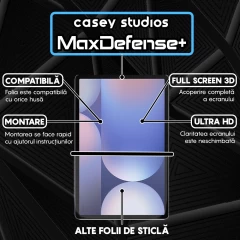 Folie Sticla CASEY STUDIOS pentru Samsung Galaxy Tab S10+, Full Glue, Sticla Securizata, Duritate Militara, Ultra HD, Protectie Profesionala Ecran 3D, Anti Zgarieturi, Anti Socuri Transparent