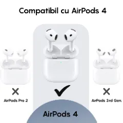 Husa Silicon Protectie pentru AirPods 4 CASEY STUDIOS™, din Silicon Moale, cu Breloc Carabina, Incarcare Wireless Negru