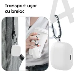 Husa Silicon Protectie pentru AirPods 4 CASEY STUDIOS™, din Silicon Moale, cu Breloc Carabina, Incarcare Wireless Transparent