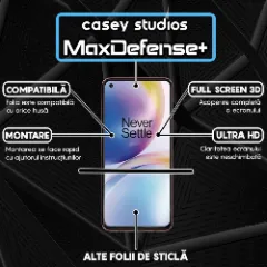 Folie Sticla CASEY STUDIOS compatibila cu OnePlus Nord 2 5G / Nord 2T / Nord CE 5G, Ultra HD, Anti Zgarieturi, Anti Socuri, Margini Negre Transparent