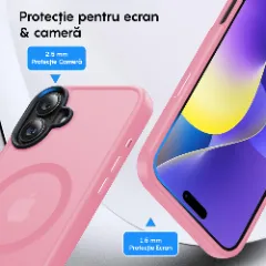 Husa MagSafe pentru iPhone 16, CASEY STUDIOS, de Protectie, Slim, pentru Incarcare Wireless, Margini Ridicate pentru Protectia Ecranului si a Camerelor Roz