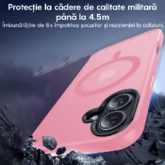 Husa MagSafe pentru iPhone 16, CASEY STUDIOS, de Protectie, Slim, pentru Incarcare Wireless, Margini Ridicate pentru Protectia Ecranului si a Camerelor Roz