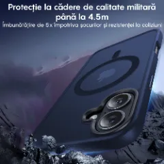 Husa MagSafe pentru iPhone 16, CASEY STUDIOS, de Protectie, Slim, pentru Incarcare Wireless, Margini Ridicate pentru Protectia Ecranului si a Camerelor Albastru