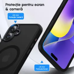 Husa MagSafe pentru iPhone 16, CASEY STUDIOS, de Protectie, Slim, pentru Incarcare Wireless, Margini Ridicate pentru Protectia Ecranului si a Camerelor Negru