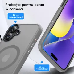 Husa MagSafe pentru iPhone 16, CASEY STUDIOS, de Protectie, Slim, pentru Incarcare Wireless, Margini Ridicate pentru Protectia Ecranului si a Camerelor Gri