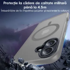 Husa MagSafe pentru iPhone 16, CASEY STUDIOS, de Protectie, Slim, pentru Incarcare Wireless, Margini Ridicate pentru Protectia Ecranului si a Camerelor Gri