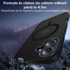 Husa MagSafe pentru iPhone 16, CASEY STUDIOS, de Protectie, Slim, pentru Incarcare Wireless, Margini Ridicate pentru Protectia Ecranului si a Camerelor Negru