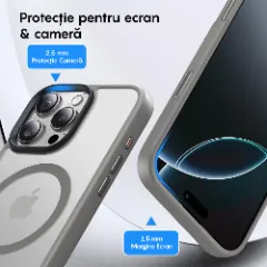 Husa MagSafe pentru iPhone 16 PRO, CASEY STUDIOS, de Protectie, Slim, pentru Incarcare Wireless, Margini Ridicate pentru Protectia Ecranului si a Camerelor Gri