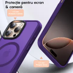 Husa MagSafe pentru iPhone 16 PRO, CASEY STUDIOS, de Protectie, Slim, pentru Incarcare Wireless, Margini Ridicate pentru Protectia Ecranului si a Camerelor Mov